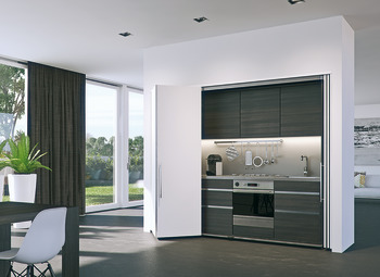 Wooden folding sliding doors, HAWA Folding Concepta 25, set, hinges with soft closing mechanism