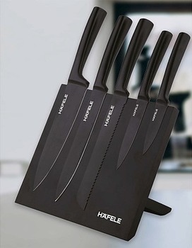 Knife Set, Black Stainless Steel with Magnetic Stand