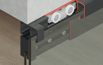 Sliding door fitting, Häfele Slido D-Line11 50L / 80L / 120L, set without running track