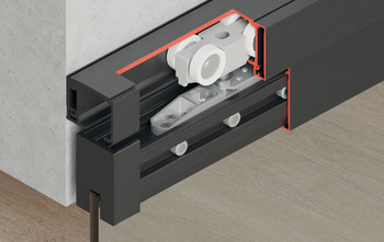 Sliding door fitting, Häfele Slido D-Line11 50L / 80L / 120L, set without running track