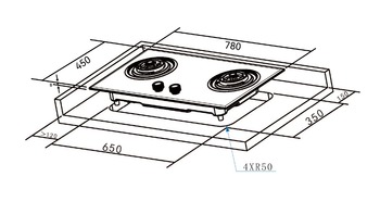 Built-in Gas Hobs, 2 Full Brass Burners, 78 cm