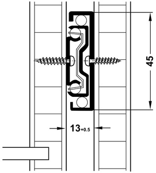 Ball bearing runners, Häfele Matrix Runner BB A45, full extension, load bearing capacity up to 30 kg, steel, side mounted