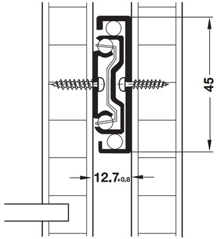 Ball bearing runners, Häfele Matrix Runner BB S45, full extension, load bearing capacity up to 25 kg, steel, side mounted