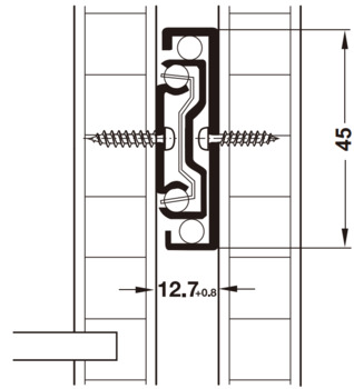 Ball bearing runners, Häfele Matrix Runner BB S45, full extension, load bearing capacity up to 30 kg, steel, side mounted