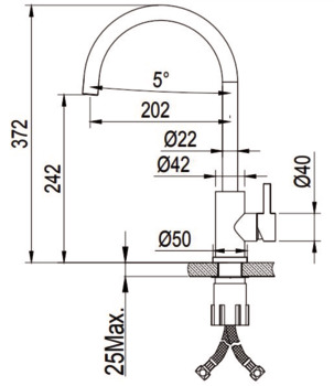 Kitchen Mixer Tap, High Arc Spout, Brushed Finish