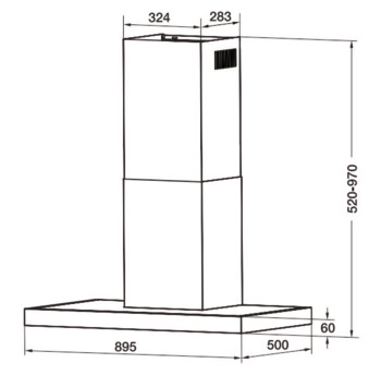 Wall Chimney Hood, T-Shaped, 90 cm, Glass Front Panel