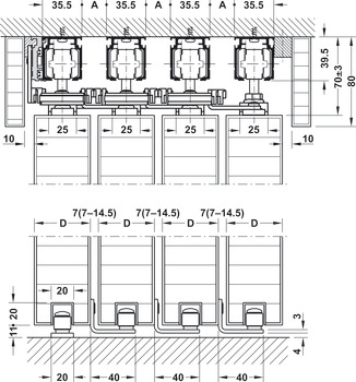 Sliding door fitting, Slido Classic 100-A stacking, set