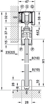 Sliding door fitting, Häfele Slido D-Line11 50L / 80L / 120L, set without running track