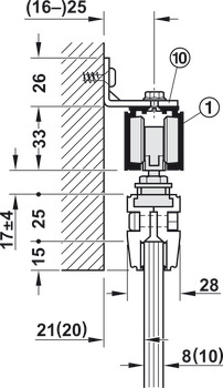 Sliding door fitting, Häfele Slido D-Line11 50L / 80L / 120L, set without running track