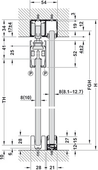 Sliding door fitting, Häfele Slido D-Line11 50L / 80L / 120L, set without running track